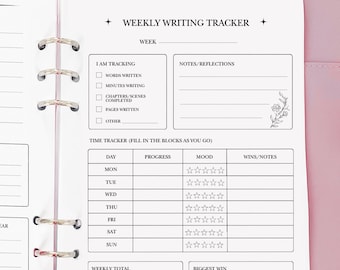 Weekly Writing Tracker - Planner Insert - Novel Writing Planner Template Printable, Self Publishing Book Writing Tracker, Physical Copy Pack