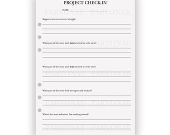 Project Check-In Prompts - Planner Insert - Novel Writing Planner Template Printable, Self Publishing Book Writing Tracker, Digital Download