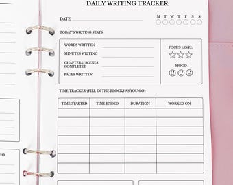 Daily Writing Tracker - Planner Insert - Novel Writing Planner Template Printable, Self Publishing Book Writing Tracker, Physical Copy Pack