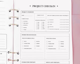 Write Project Check In - Planner Insert - Novel Writing Planner Template Printable, Self Publishing Book Writing Tracker, Physical Copy Pack