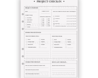 Project Check In - Planner Insert - Novel Writing Planner Template Printable, Self Publishing Book Writing Tracker, Digital Download