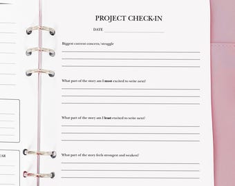 Project Check-In Prompts - Planner Insert Novel Writing Planner Template Printable, Self Publishing Book Writing Tracker, Physical Copy Pack
