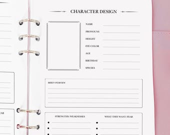Character Design - Planner Insert - Novel Writing Planner Template Printable, Self Publishing Book Writing Tracker, Physical Copy Pack