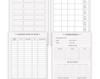 Storyboarding Plot Book Planner Inserts - Novel Writing Planner Template Printable, Self Publishing Book Writing Tracker, Physical BUNDLE