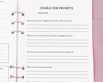 Character Prompts - Planner Insert - Novel Writing Planner Template Printable, Self Publishing Book Writing Tracker, Physical Copy Pack