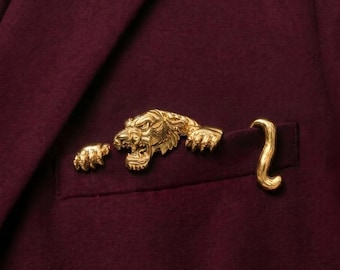 Gold Tiger Einstecktuch Clip - Herren Einstecktuch Accessoire - Bräutigam Hochzeit Brosche