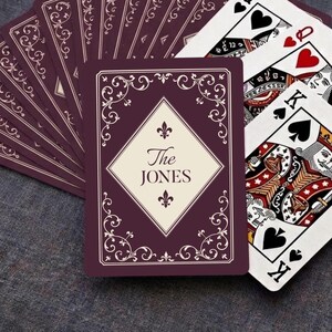 Personalized Vintage Poker Cards, Custom Name Elegant Playing Cards, Damask Scroll Spade Card Deck, Housewarming Wedding Anniversary Gift