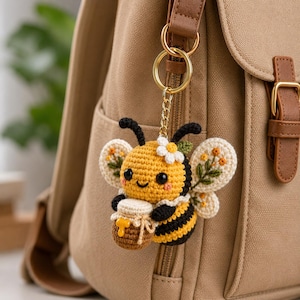 Crochet Bee Keychain Pattern, Amigurumi Honey Bee Charm Tutorial (PDF Download)