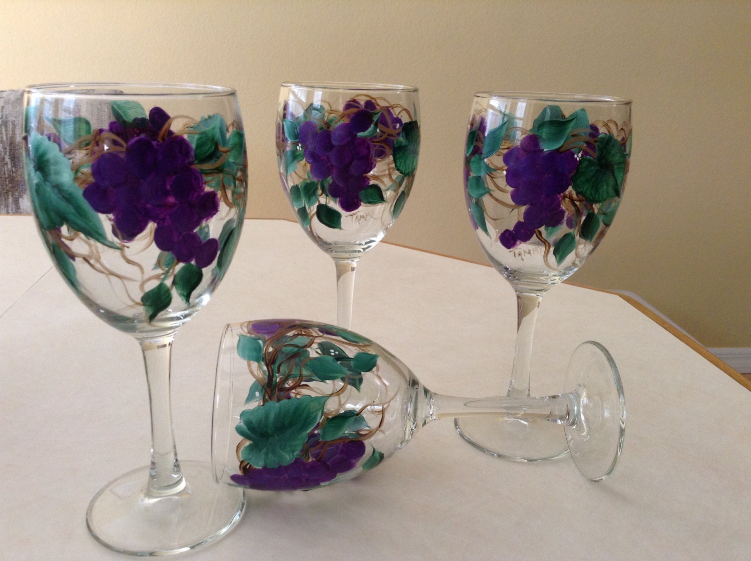 Grapes Wine Glasses, Handpainted Grapes. Etsy