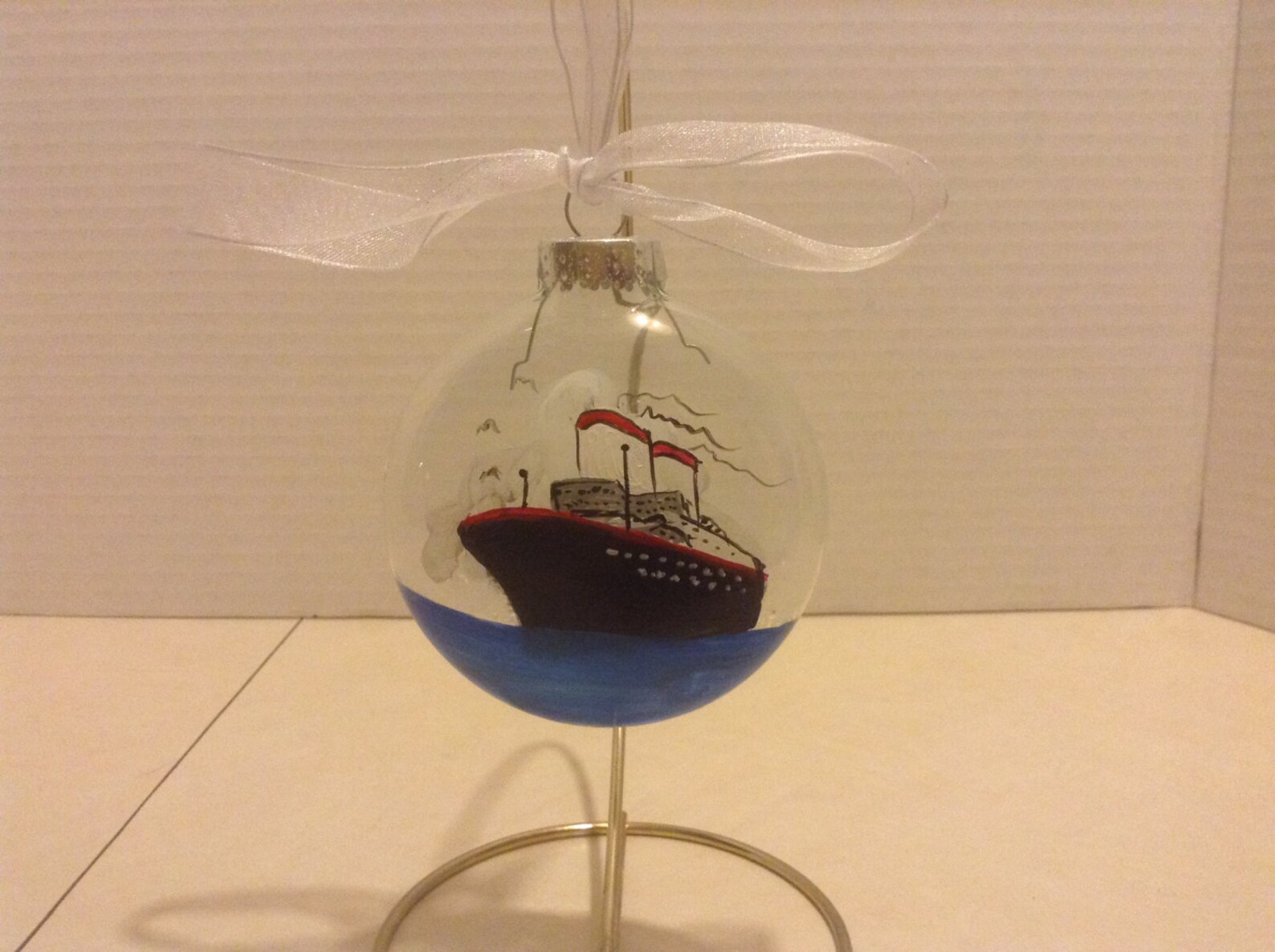 Ornament, Glass, Cruise Ship on Water, Hand Painted Etsy