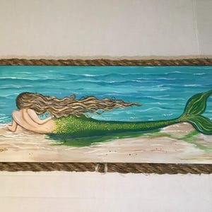 Mermaid painting, acrylic on wood, 2 foot