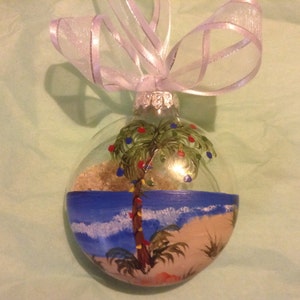 Ornament, glass, Beach scene, palm tree