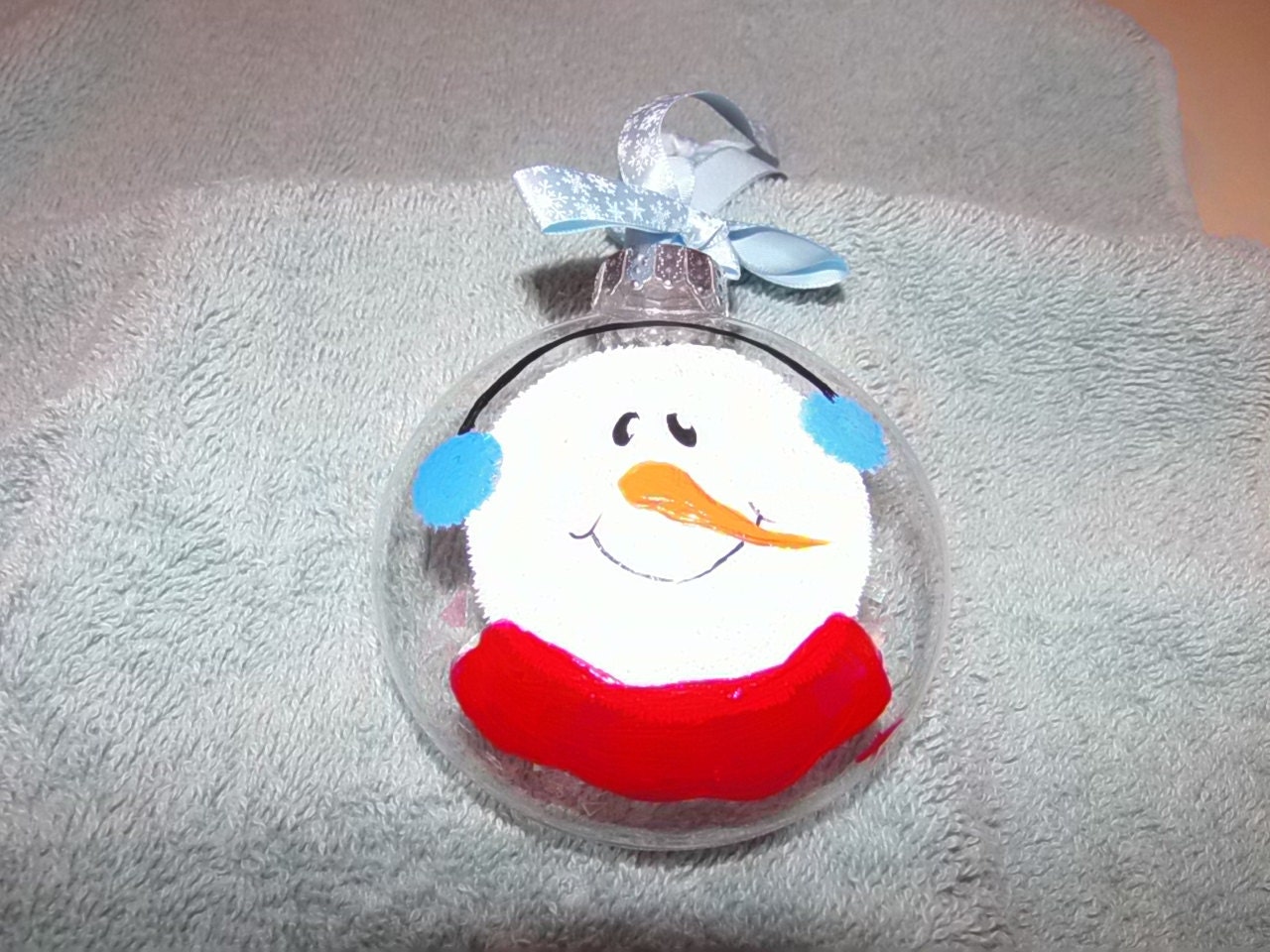 Snowman christmas ornament, clear glass, handpainted Etsy.de