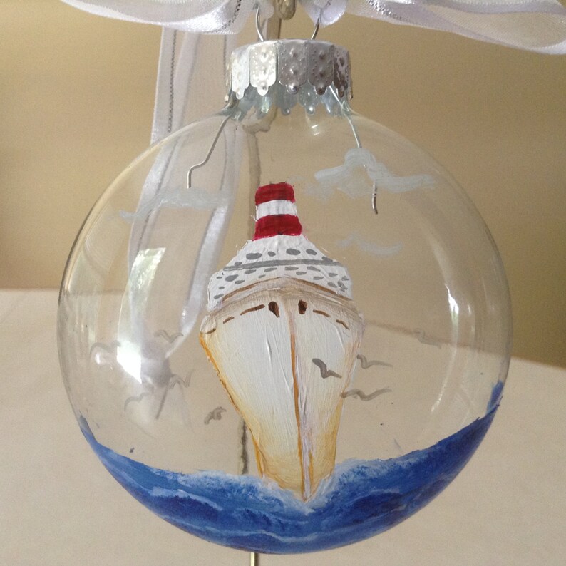 Ornament Glass Cruise Ship on Water Hand Painted Etsy