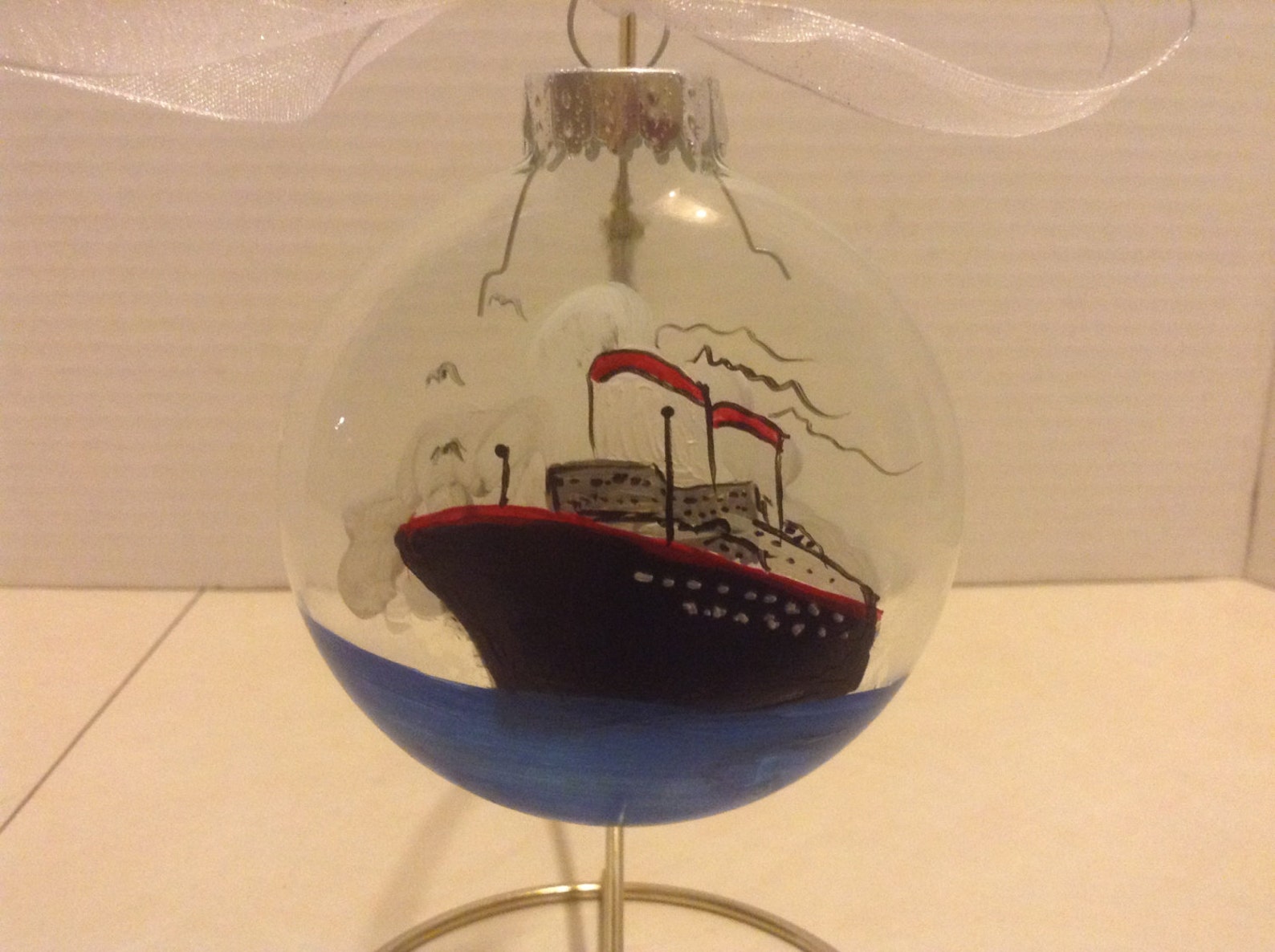 Ornament, Glass, Cruise Ship on Water, Hand Painted Etsy