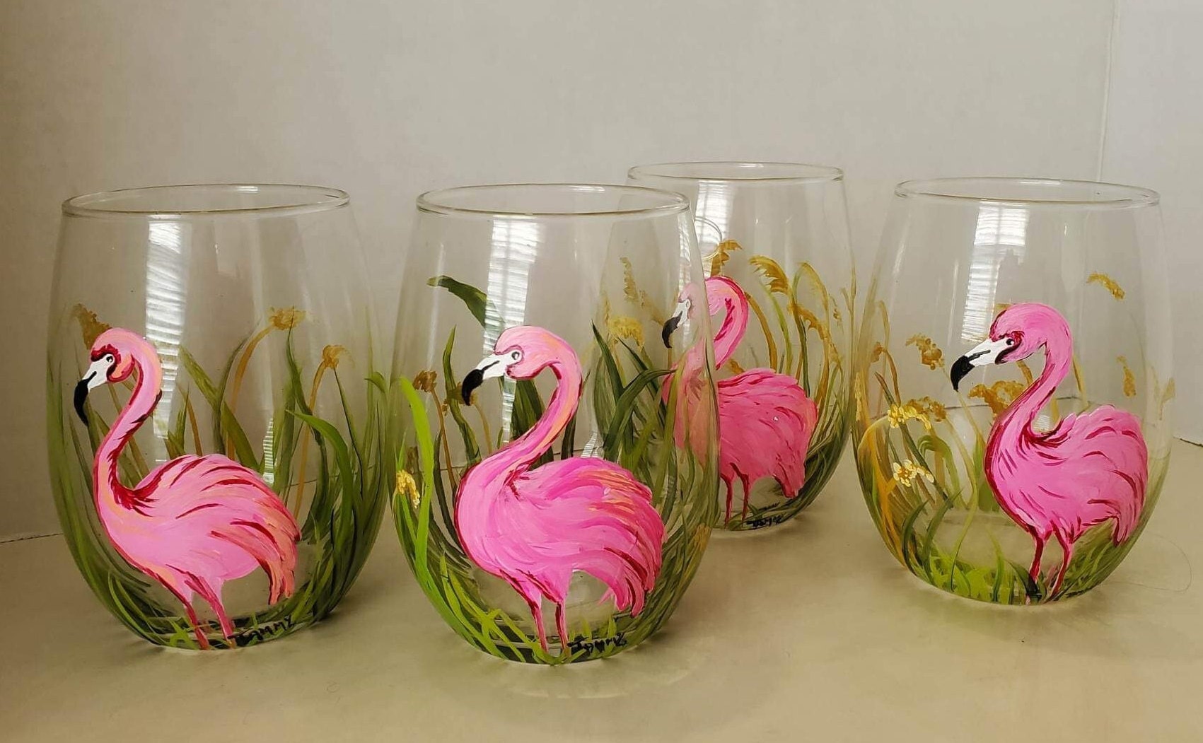 Drinking Glasses 4 Pink Flamingo Tropical 16oz Plastic Patio Pool Party