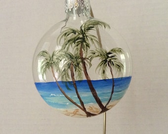 Ornament, glass, Palm Trees on a beach, hand painted