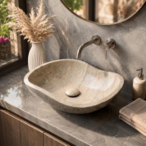 Vasque en marbre naturel | Lavabo de salle de bain en pierre artisanale | Vasque en marbre de luxe | Lavabo à poser | Vasque en marbre moderne