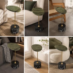 Luxury Green Marble Side Table | Modern Marble End Table | Handmade Accent Table | Designer Stone Coffee Table | Gold Pedestal Table image 6