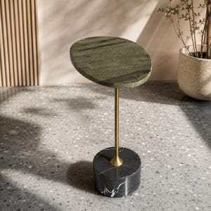 Luxury Green Marble Side Table | Modern Marble End Table | Handmade Accent Table | Designer Stone Coffee Table | Gold Pedestal Table image 3