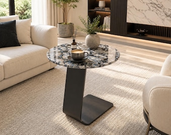 Round Marble Coffee Table, Sofa Snack Table, Marble Side Table, Natural Stone End Table, Handmade Living Room Furniture, Small Coffee Table