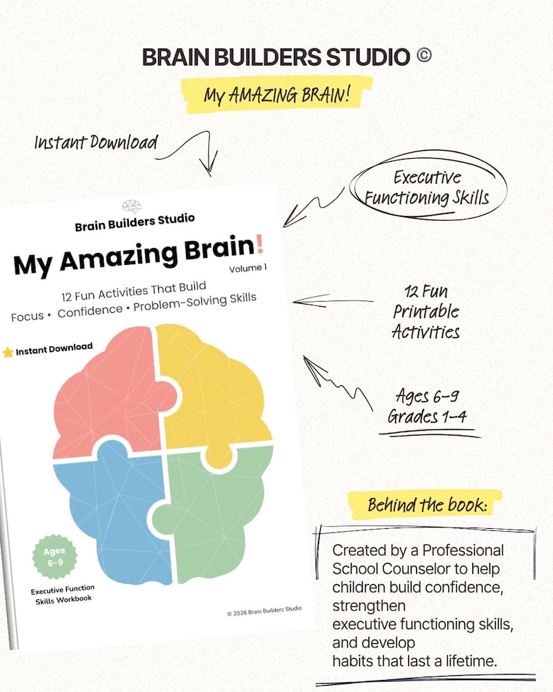 Executive Function Workbook for Kids Ages 6-9 | Focus, Confidence, Problem-Solving (Instant Download) image 1