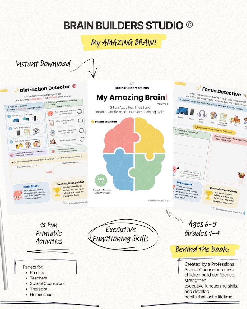 Executive Function Workbook for Kids Ages 6-9 | Focus, Confidence, Problem-Solving (Instant Download) image 2