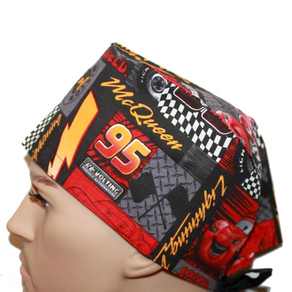 Disney Cars Lightning McQueen Scrub hat. Made with 100% Cotton. Also Great as a Welders Cap