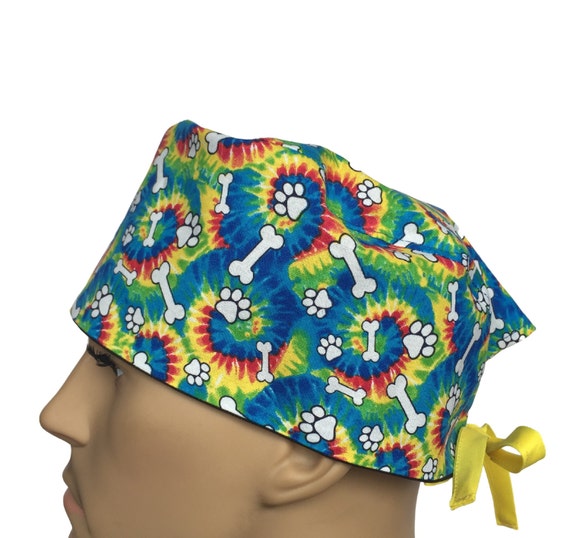 White Paws & Bones Scrub Hat Colorful Tie Dye Dog Paws scrub Etsy