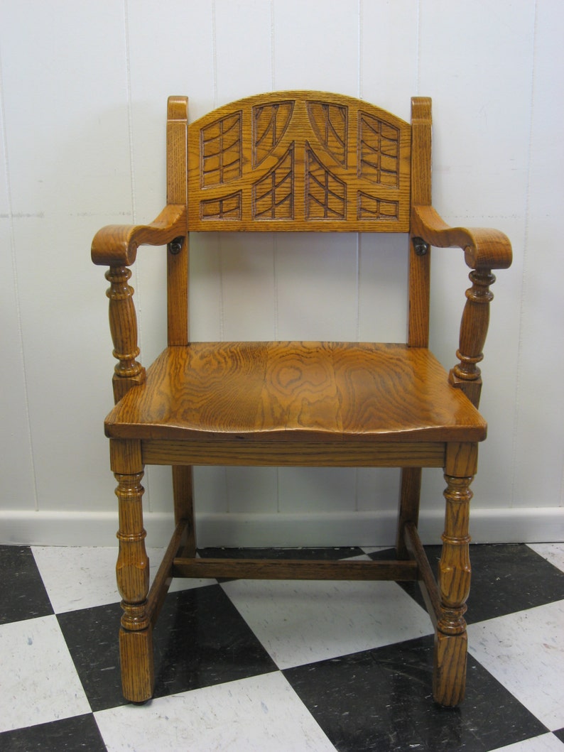 Chaise de salle à manger art déco-gothique Purdue University Romweber en chêne, chêne image 2