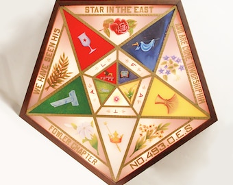 Rare vintage des années 1930 Order of the Eastern Star Light-Up Masonic Lodge Signet Sign 41" Wide