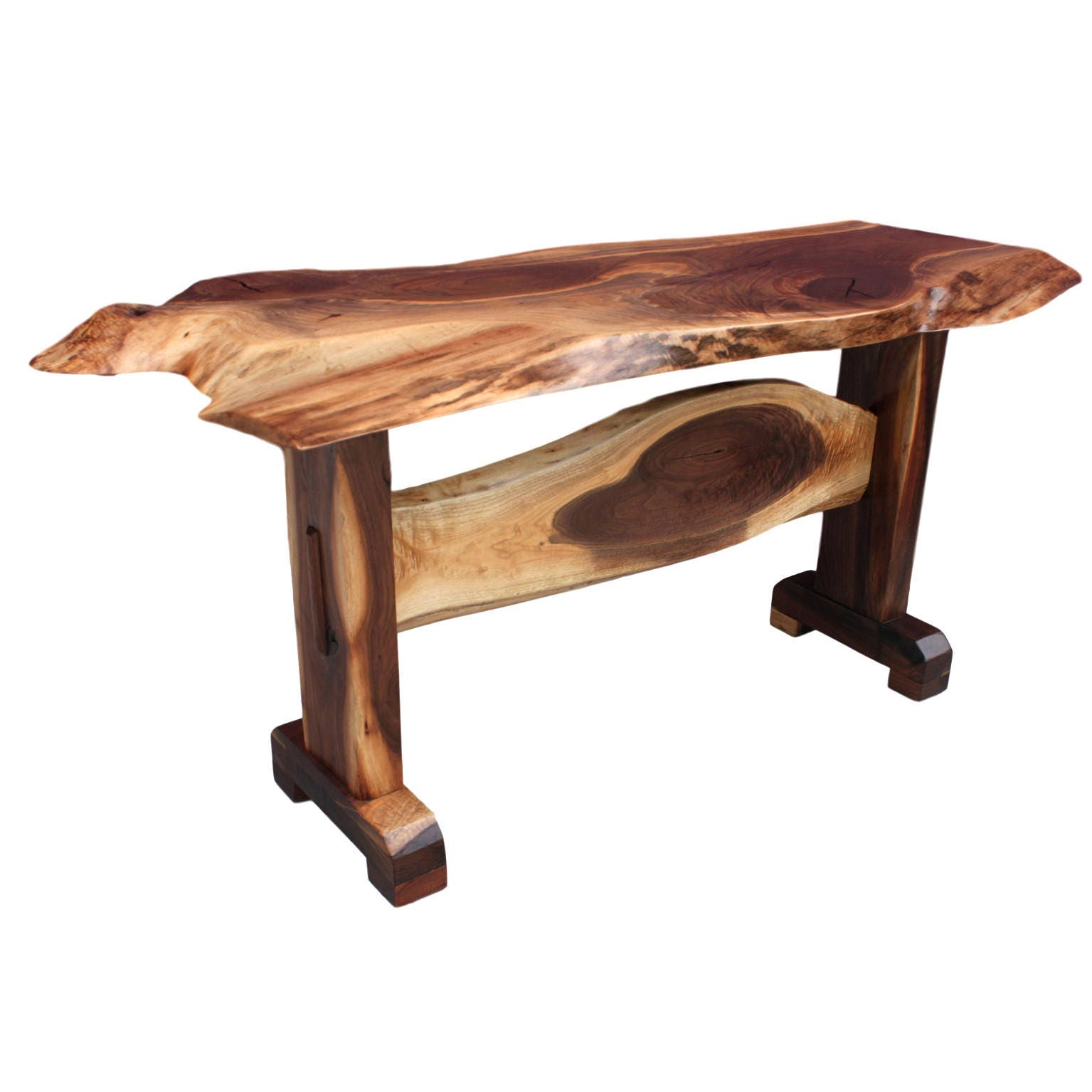 Live Edge Walnut Slab Trestle Console Sofa Table Etsy
