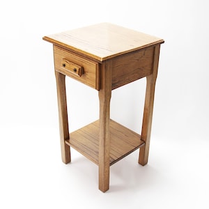 Vintage Mid-Century Modern Western Oak Night Plant Stand End Table from Yellowstone National Park Lodge Mammoth Hot Springs Hotel Cabin