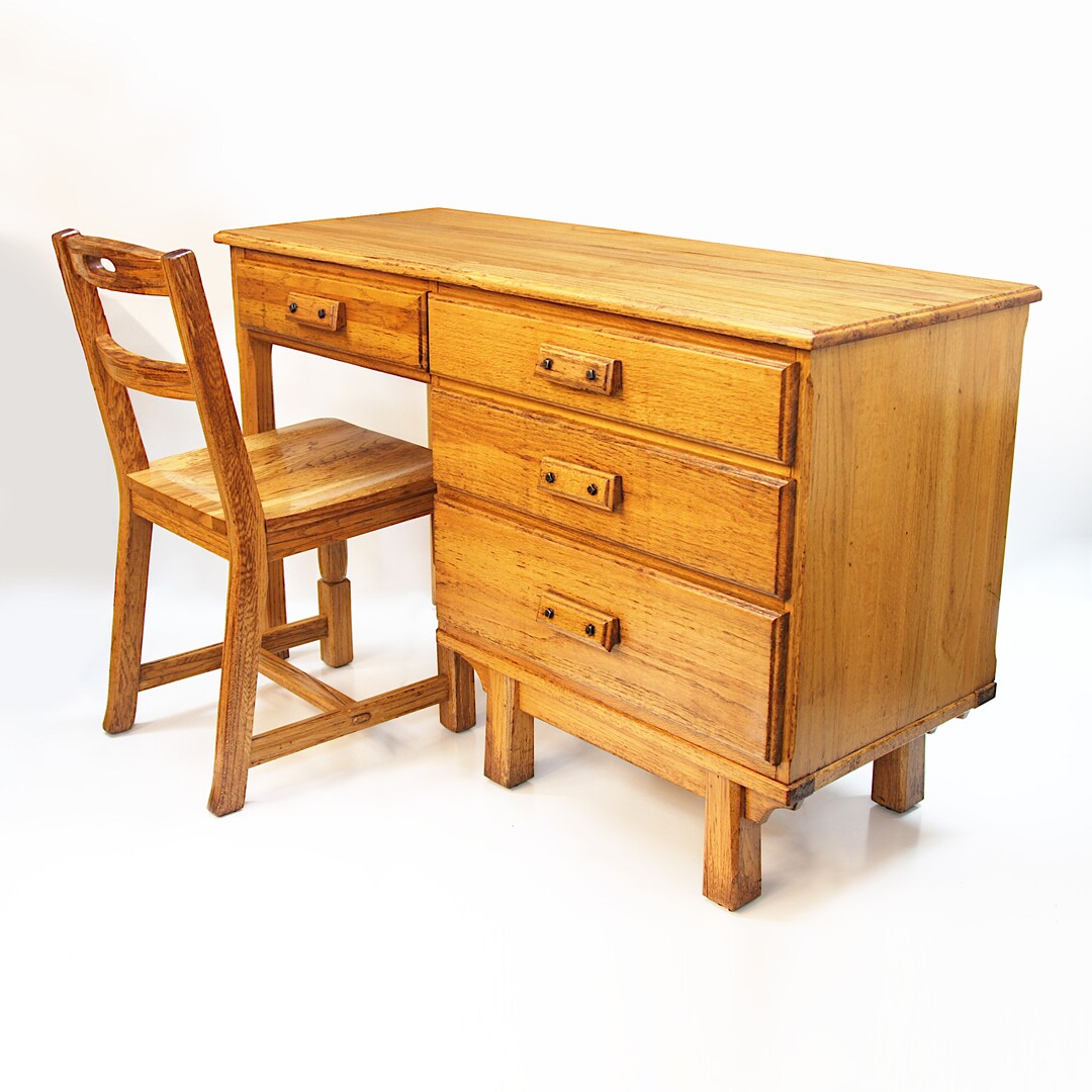 Vintage Midcentury Modern Western Oak Desk & Chair From Etsy