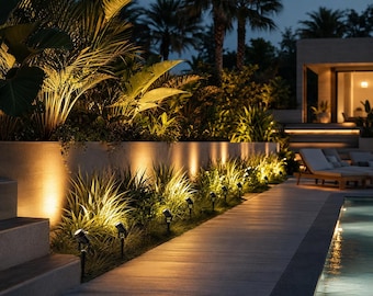 Juego de focos LED para jardín, 2/4/6/8/10 luces exteriores para exteriores, iluminación impermeable para caminos y césped, luz blanca cálida o de colores.