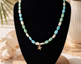Handmade Beaded Charm Necklace | Choose Your Charm | Starfish, Cactus or Horseshoe | Colorful Boho Necklace | Gift for Her