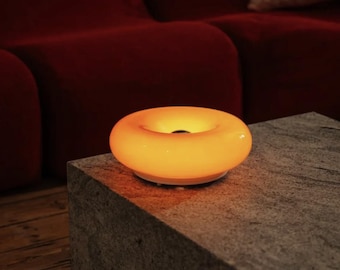 Lámpara recargable de cristal con forma de rosquilla / Iluminación ambiental para mesita de noche con control táctil