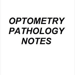 Könnte beinhalten: Ein weißes rechteckiges Dokument mit dem schwarzen Text OPTOMETRY PATHOLOGY NOTES, der mittig platziert ist. Der Text ist in einer fetten, serifenlosen Schriftart gehalten und auf dem weißen Hintergrund gut lesbar.