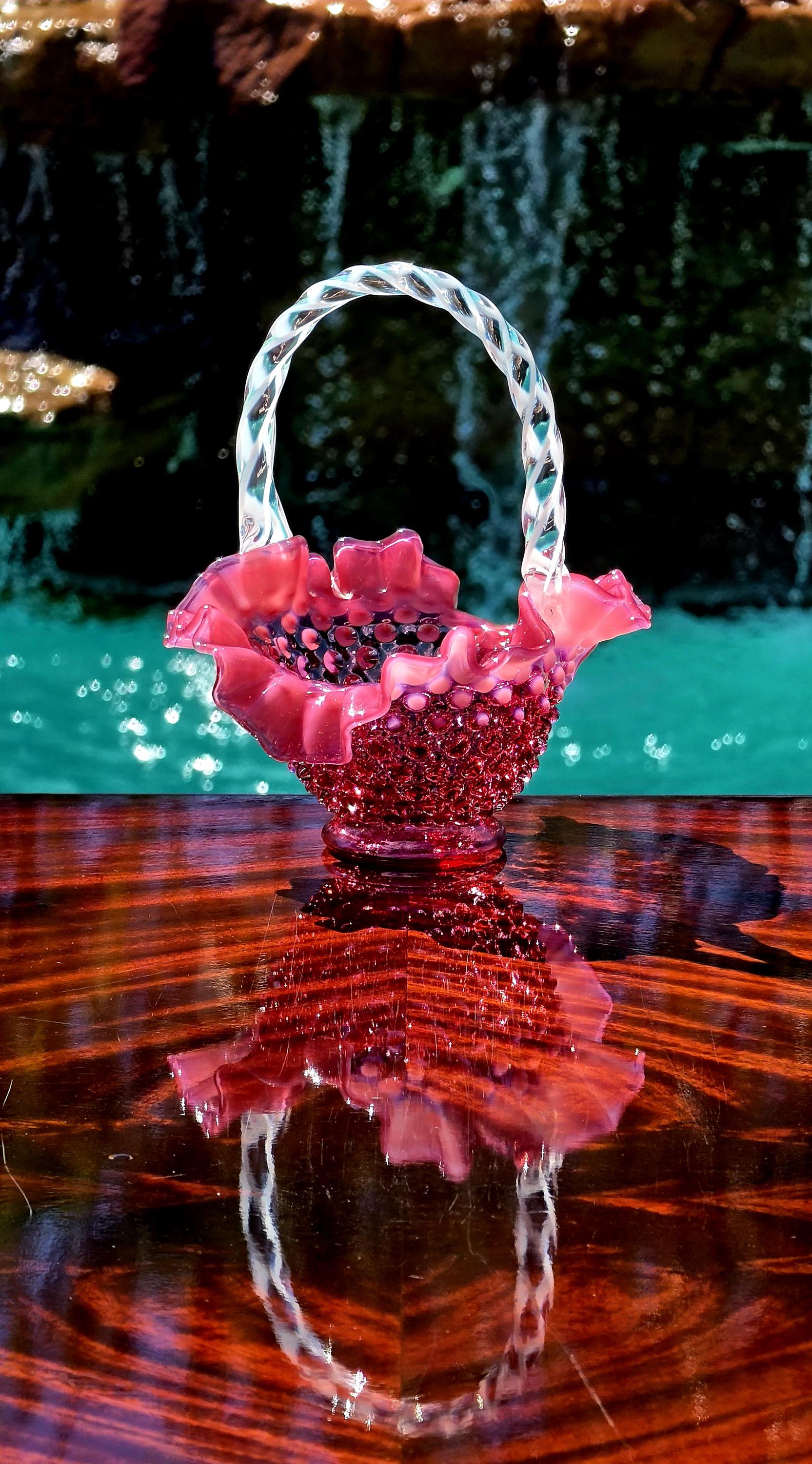 Fenton Pink and White Basket - Etsy