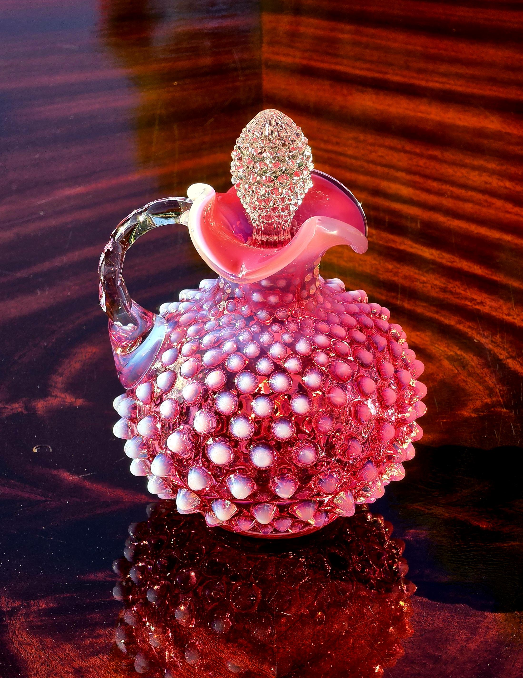 Fenton Cranberry Opalescent Glass Cruet - Etsy