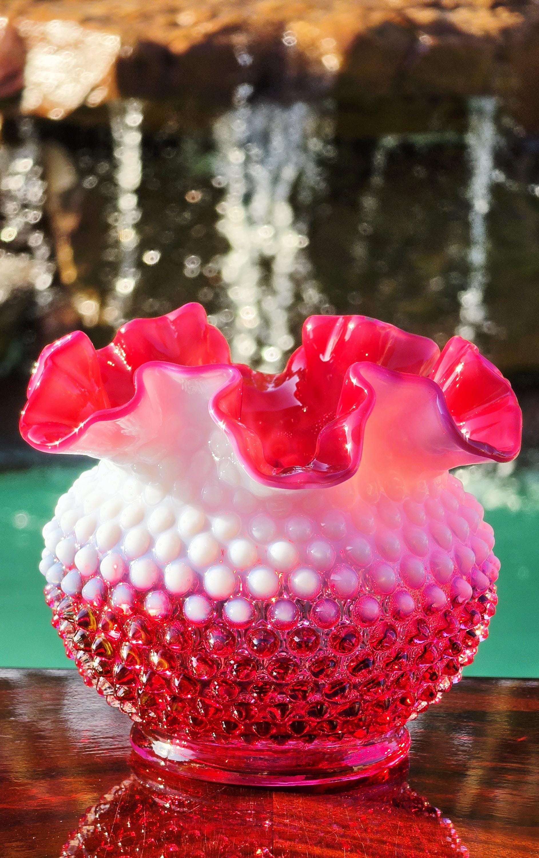 FENTON ピンク オパールセント ガラスボウル フリルエッジ Fenton Glass Bowl Pink - Etsy