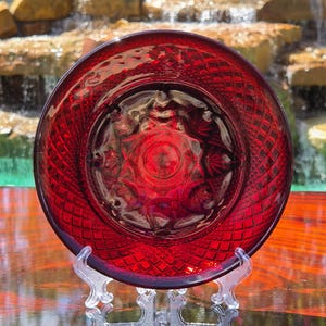 Vintage Avon 1876 Cape Cod Ruby Red Glass Plates Set of 4 | Wheaton Pressed Glass Dinnerware