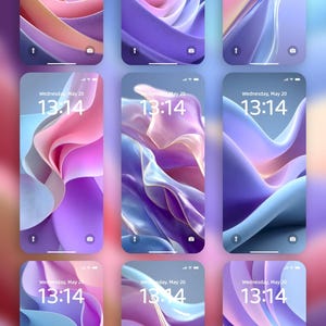 Pastel Abstract Mobile Wallpaper Set, Purple Blue Fluid Ribbon Backgrounds (Digital Download)