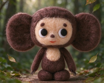 Handmade Needle Felt Cheburashka Mini Wool Art Doll Desk Companion Decor