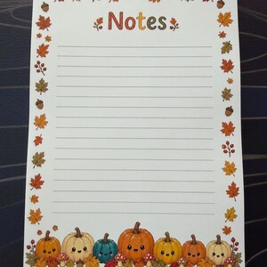 Kawaii pompoen notitieblok voor de herfst | Herfstbriefpapier, gelinieerd memoblok van 5x7 inch