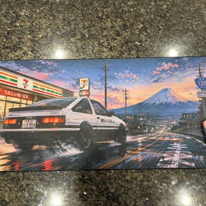 AE86 トレノ デスクマット、16x36 拡張マウスパッド、富士山の夕日 日本車アート、JDM ゲーミングデスク装飾