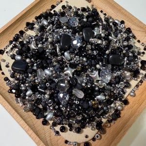 Noir Starlight Mix - BLACK & SILVER Mixed Glass Beads, Assorted Beads for Jewelry Making, DIY Craft Supplies