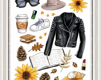 Too Cool Fall Collage - Art Print Cozy Fall Fashion Illustration by Kara Ashley