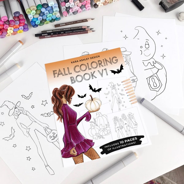 Fall Coloring Book Digital Download Print Out Coloring Book Digital Procreate Fall Fashion Girl Illustration Outline Croquis Art to Color