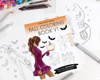 Fall Coloring Book Digital Download Print Out Coloring Book Digital Procreate Fall Fashion Girl Illustration Outline Croquis Art to Color